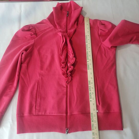 Escada Sport Jacket Womens XL Pink Zipper Athleaisure Gym Comfort Pockets Ruffle - Picture 7 of 16